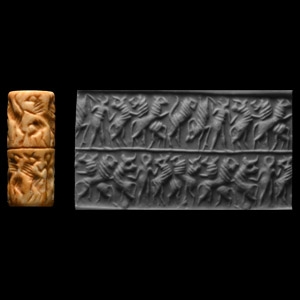 Sumerian Cream Stone Cylinder Seal with Contest Scene