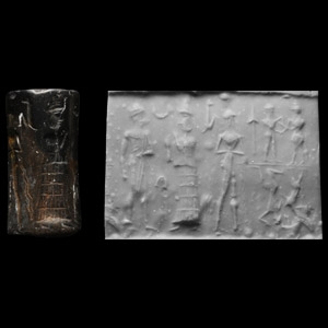Old Babylonian Cylinder Seal with God Holding Mace
