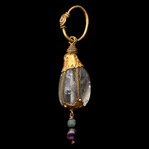 Viking Period Gold and Crystal Pendant with Bead Drop