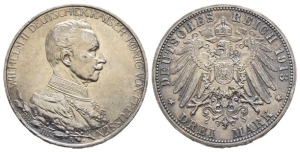 German States. Prussia (Kingdom), Wilhelm II AR 3 Marks.
