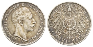 German States. Prussia (Kingdom), Wilhelm II AR 2 Marks.