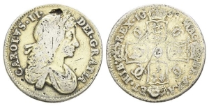 Great Britain. Stuart (Restored), Charles II Gilt AR Shilling Touch Piece.
