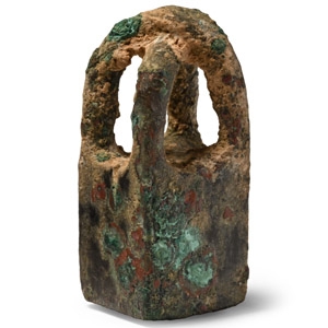 Western Asiatic Bronze Cage Weight with Seated Figure