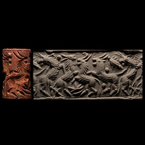 Large Western Asiatic Stone Cylinder Seal with Animals
