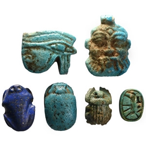 Egyptian Faience Amulet and Scarab Group