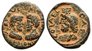 Marcus Aurelius and Lucius Verus AE 24mm of Aelia Capitolina (Jerusalem), Judaea.