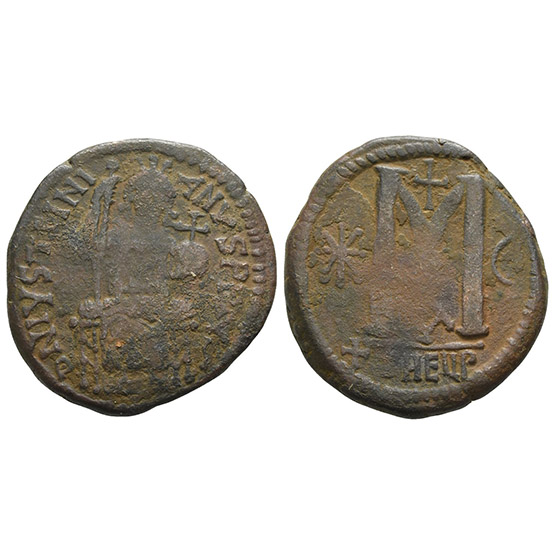Justinian I AE 40 Nummi or Follis.
