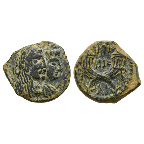 Nabataea, Aretas IV, with Shaqilat AE 19mm.