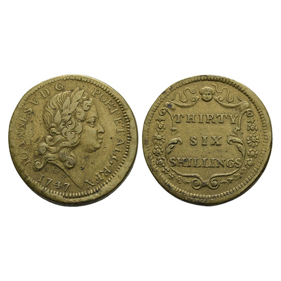 Portugal (Kingdom). Joao V o Magnanimo (the Magnanimous) AE Coin weight for 36 Shillings (6400 Reiss).