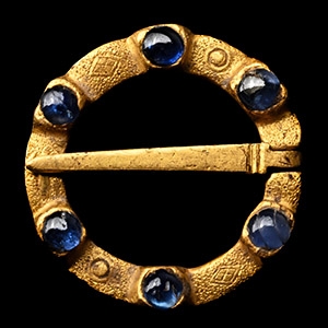 Medieval Gold Ring Brooch with Sapphires