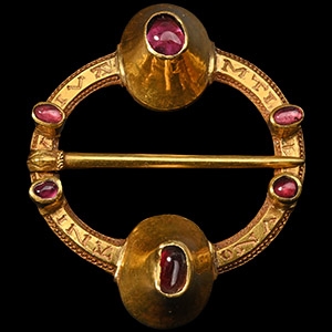 Medieval Gold Ring Brooch with Garnets and Let us Live as One Soul’ Posy Inscription