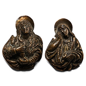 Medieval Gilt Copper Mounts of Mary Magdalene and Saint John the Evangelist