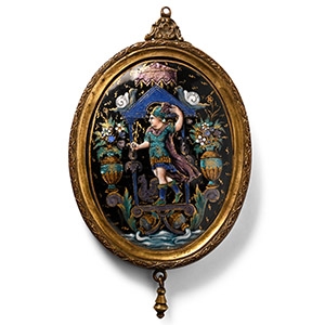 Post Medieval Gilt Enamelled Mirror Case Depicting Mercury