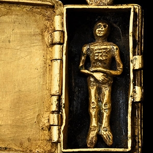 Post Medieval Memento Mori Coffin Pendant with a Skeleton