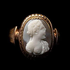 Gold Ring with Renaissance Sardonyx Cameo of a Muse