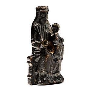 Medieval Bronze Seated Figure of Madonna and Child