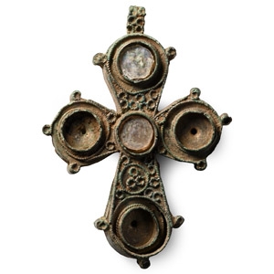 Byzantine Bronze Reliquary Cross Pendant