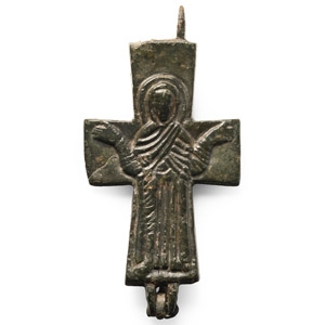 Byzantine Bronze Reliquary Cross Pendant Plate