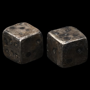 Roman Silver Niello Inlaid Gaming Dice Pair