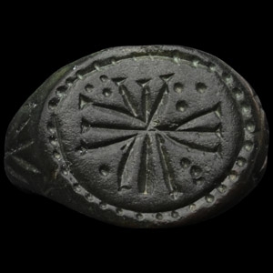 Medieval Bronze Ring with Expanding Cross