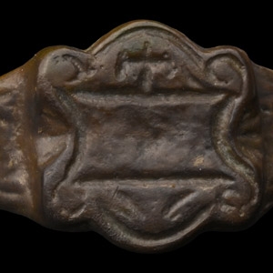 Medieval Bronze Ring with Cross on Base