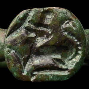 Greek Bronze Ring with Horse and Rider