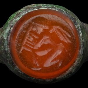 Roman Bronze Ring with Cupid Gemstone