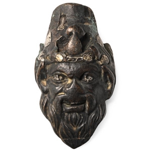Roman Bronze Bacchus Mount with Silver Inlay