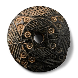 Western Asiatic Decorated Black Stone Spindle Whorl