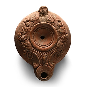 Roman Terracotta Oil Lamp with Grape Vines