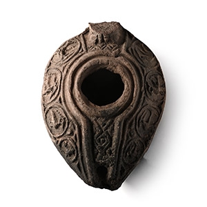 Byzantine Terracotta Oil Lamp with Cross and Birds