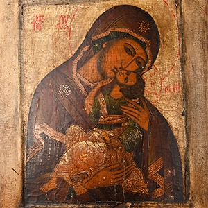 Painted Wooden Icon with the Virgin of Tenderness