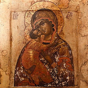 Painted Wooden Icon with the Virgin of Vladimir