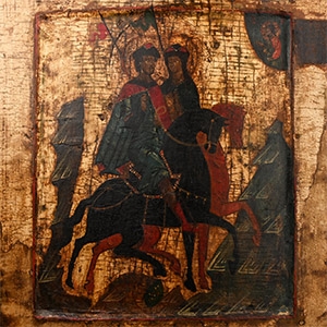 Painted Wooden Icon with Saints Boris and Gleb