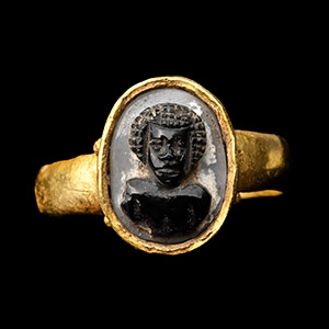 Roman Gold Ring with Onyx Nubian Bust Cameo
