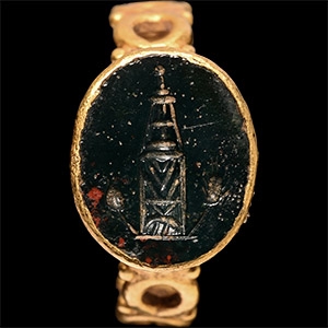 Byzantine Turreted Gold Ring with Architectural Jasper Gemstone