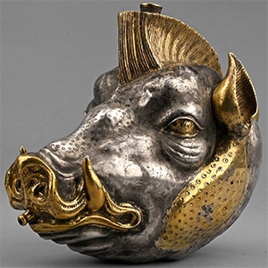 Large Sogdian Silver-Gilt Wild Boar Rhyton