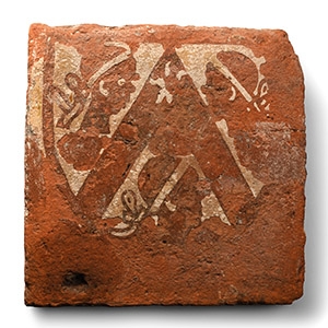 Large Medieval Heraldic Tile with the Heads of Three Africans within a Shield