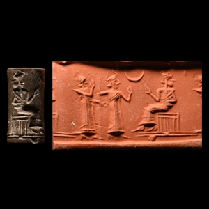 Third Dynasty of Ur Brown Stone Cylinder Seal with Worship Scene
