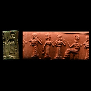 Akkadian Green Jasper Cylinder Seal with Presentation Scene