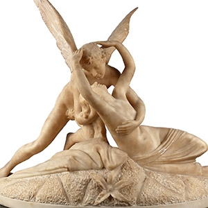 Marble Statue of Psyche and Cupid after Antonio Canova on a Marble Pedestal