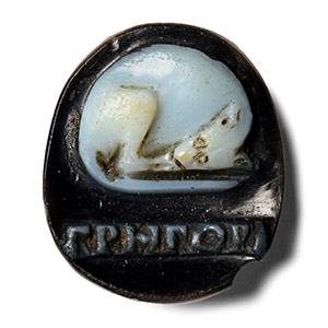 Roman Sardonyx Cameo of a Sleeping Dog with Greek Inscription
