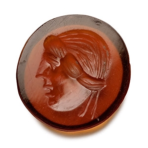 Roman Sard Gemstone with a Maenad Mask