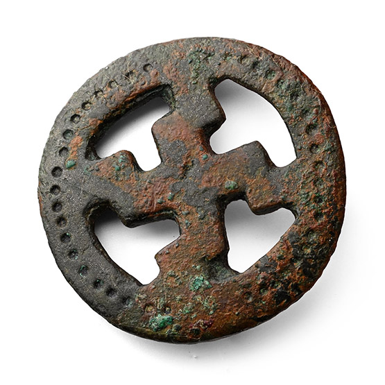 Anglo-Saxon Bronze Gammadion Disc Brooch