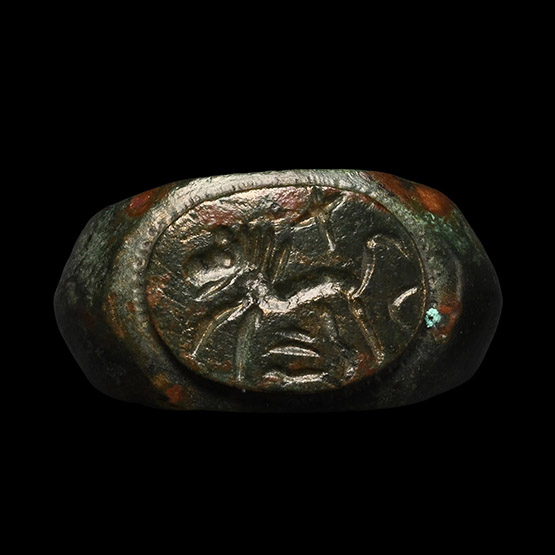 Roman Bronze Ring with Leaping Lion