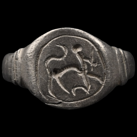 Medieval Silver Ring with Centaur