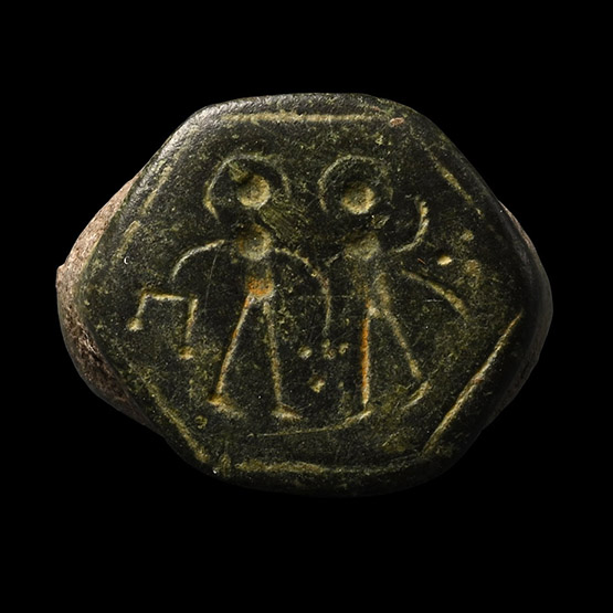 Byzantine Bronze Ring with Saints