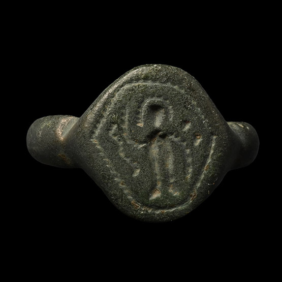 Byzantine Bronze Ring with Warrior Saint