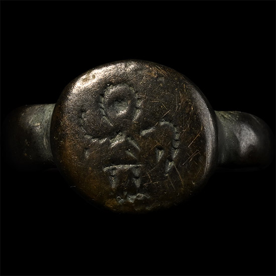 Byzantine Bronze Ring with Warrior Saint