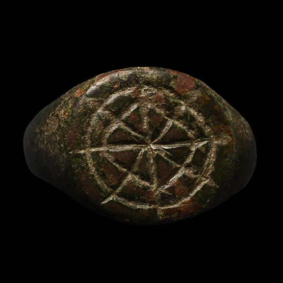 Medieval Signet Bronze Ring with Web